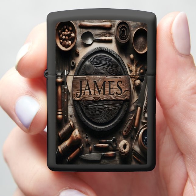 Rustic Wooden Sign With James Zippo Lighter (In Hand)