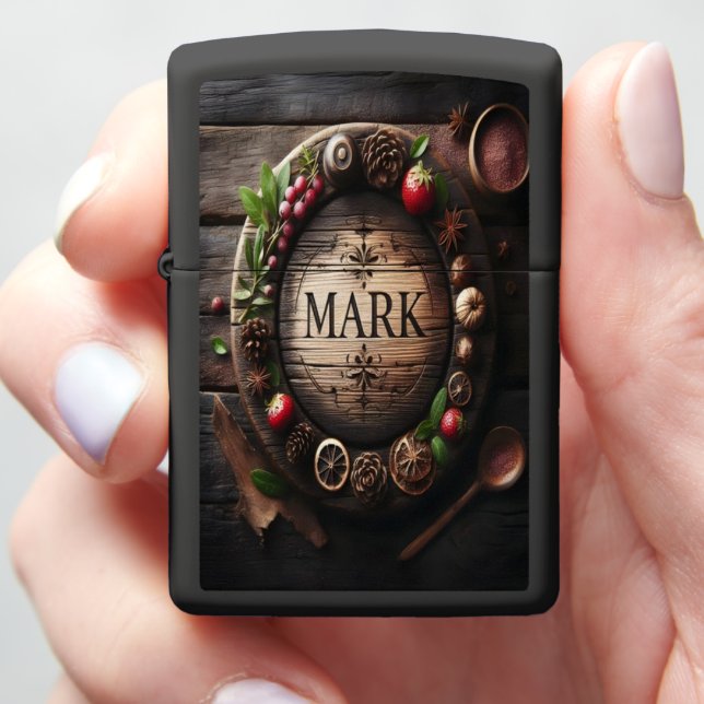 Rustic Wooden Sign With Mark Zippo Lighter (In Hand)