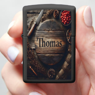 Rustic Wooden Sign With Thomas Zippo Lighter