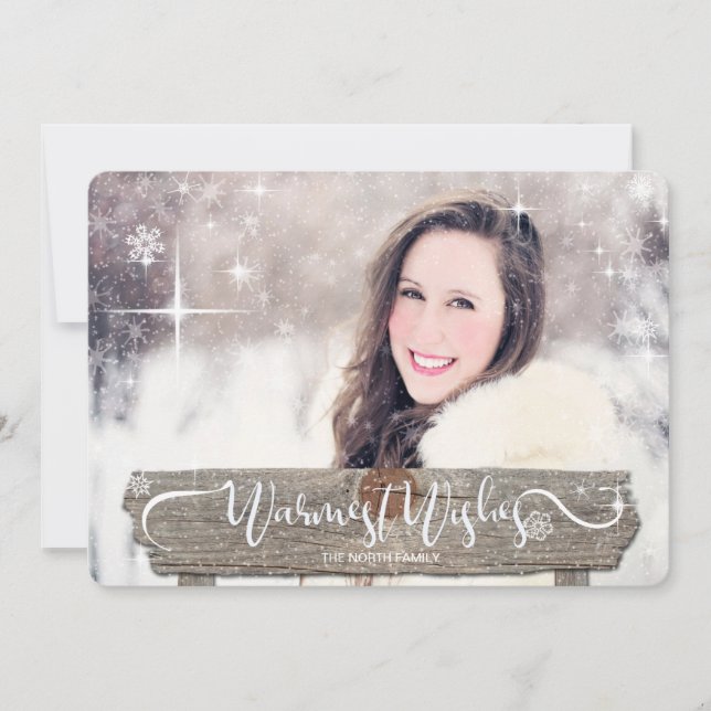 Rustic Wooden Signpost Christmas Photo ID422 Holiday Card (Front)