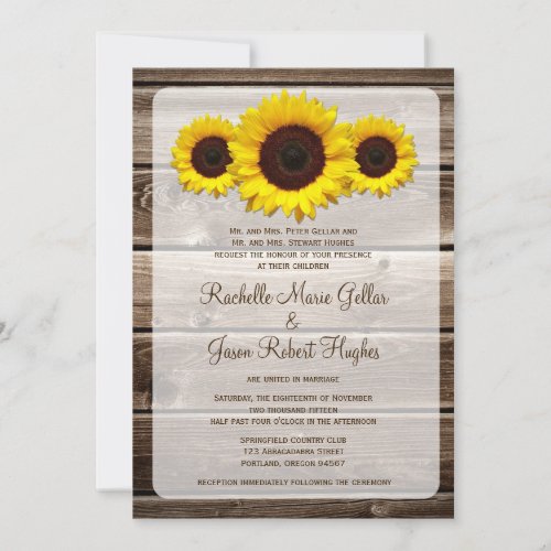 Rustic Wooden Sunflower  Wedding Invitation 1.0