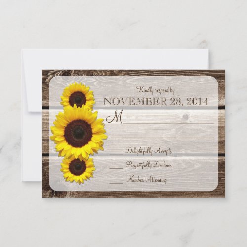 Rustic Wooden Sunflower Wedding Invitation RSVP10