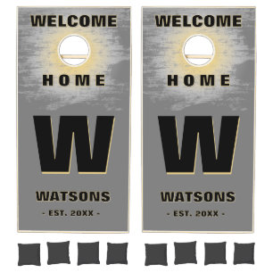 Rustic Wooden Sunset Beach House Cornhole Set