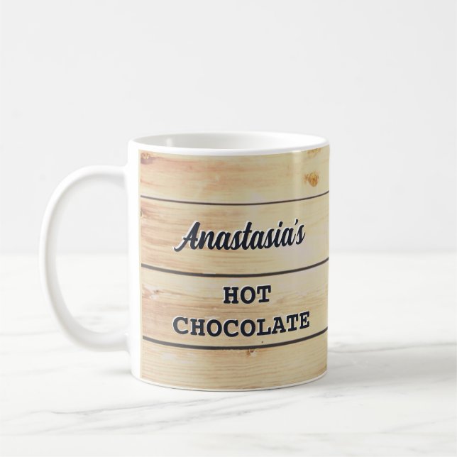Rustic Wooden Timber Personalized Hot Drinks Coffee Mug (Left)