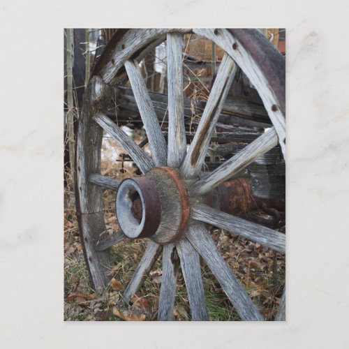 Rustic Wooden Wagon Wheel Postcard