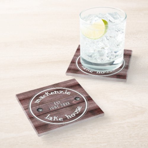 Rustic Wooden Weathered Fence Faux Engraved Glass Coaster