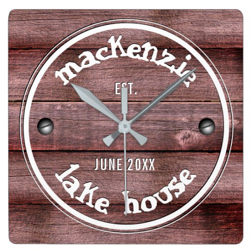 Rustic Wooden Weathered Fence Faux Engraved Square Wall Clock