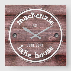 Rustic Wooden Weathered Fence Faux Engraved Square Wall Clock
