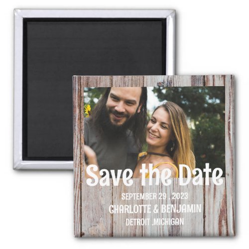 Rustic Wooden Wedding Save the Date Photo Magnet