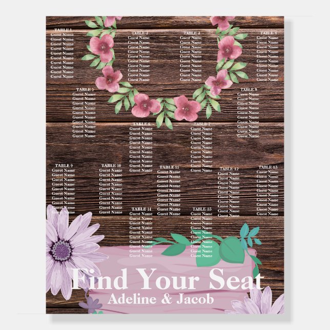 Rustic Wooden Wedding Seating Chart Foam Board (Front)