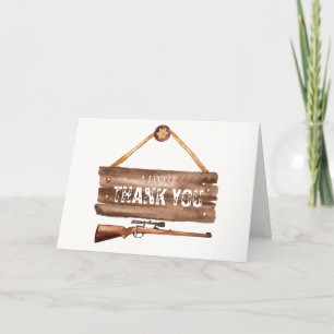 Rustic Wooden Western Cowboy Gun Baby Shower Letterpress Thank You Card