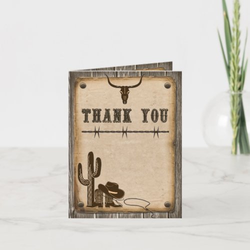 Rustic Wooden Western PHOTO Thank You Card