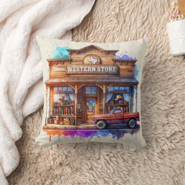 Rustic Wooden Western Store Throw Pillow (Blanket)