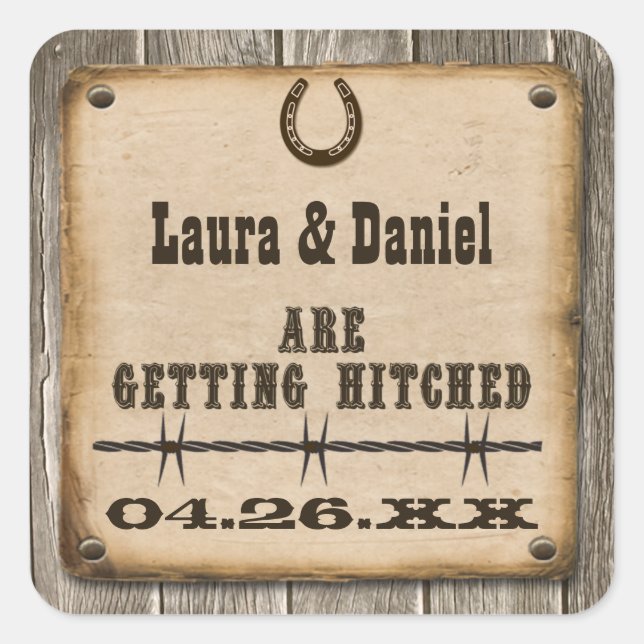 Rustic Wooden Western Style Wedding Favor Sticker (Front)