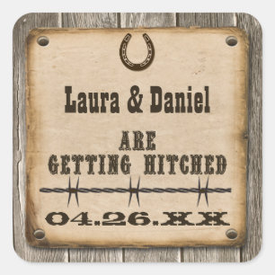 Rustic Wooden Western Style Wedding Favor Sticker