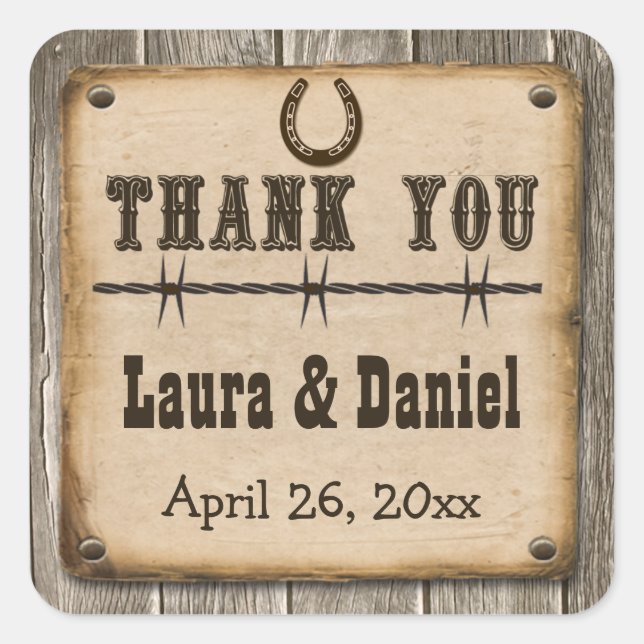 Rustic Wooden Western Style Wedding Favor Sticker (Front)
