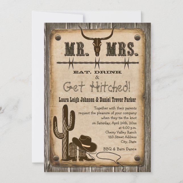 Rustic Wooden Western Style Wedding Invitation (Front)