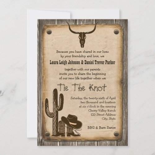 Rustic Wooden Western Style Wedding Invitation 2