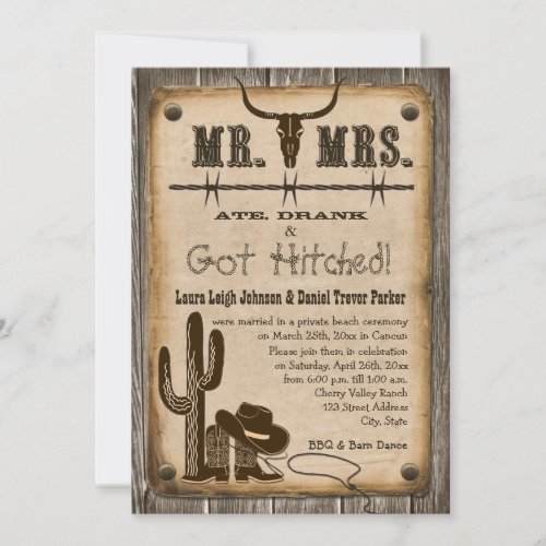 Rustic Wooden Western Wedding Reception Invite