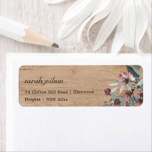 Rustic Wooden Wild Pink Eucalyptus Floral Address Label