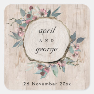 Rustic Wooden Wild Pink Eucalyptus Floral Wedding Square Sticker