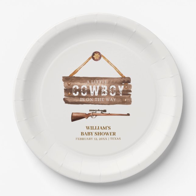 Rustic Wooden Wild West Cowboy Gun Baby Shower  Paper Plates (Front)