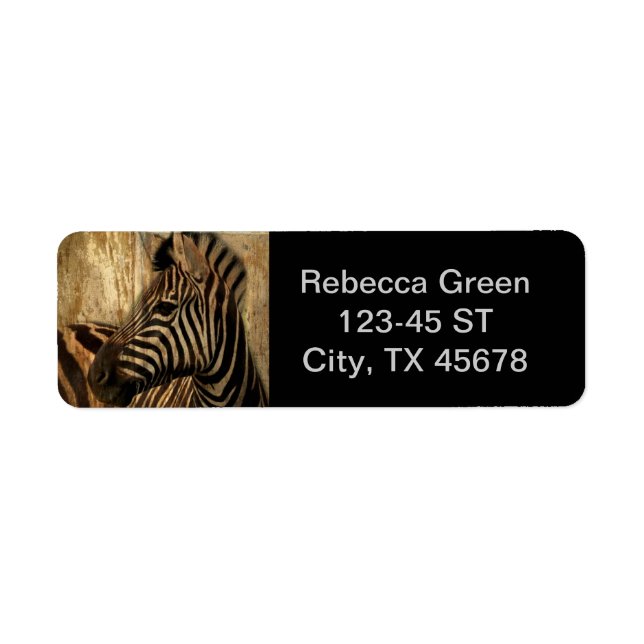 rustic woodgrain Africa safari animal  zebra Label (Front)