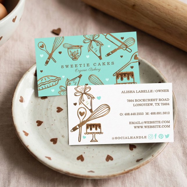 Rustic Woodgrain Baking Utensils Pastry Bakery Business Card (Creator Uploaded)
