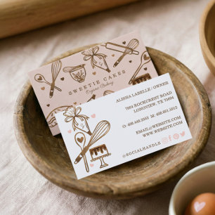 Rustic Woodgrain Baking Utensils Pastry Bakery Business Card