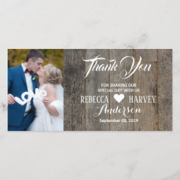 Rustic woodgrain barn wedding thank you