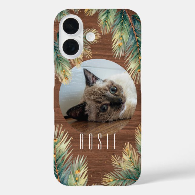 Rustic Woodgrain Green Pine Branch Pet Case-Mate iPhone Case (Back)