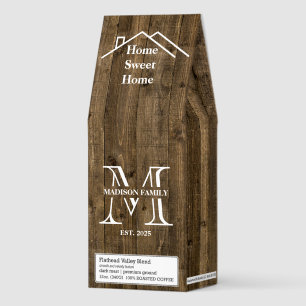Rustic Woodgrain Modern Family Monogram New House Roasted Coffee