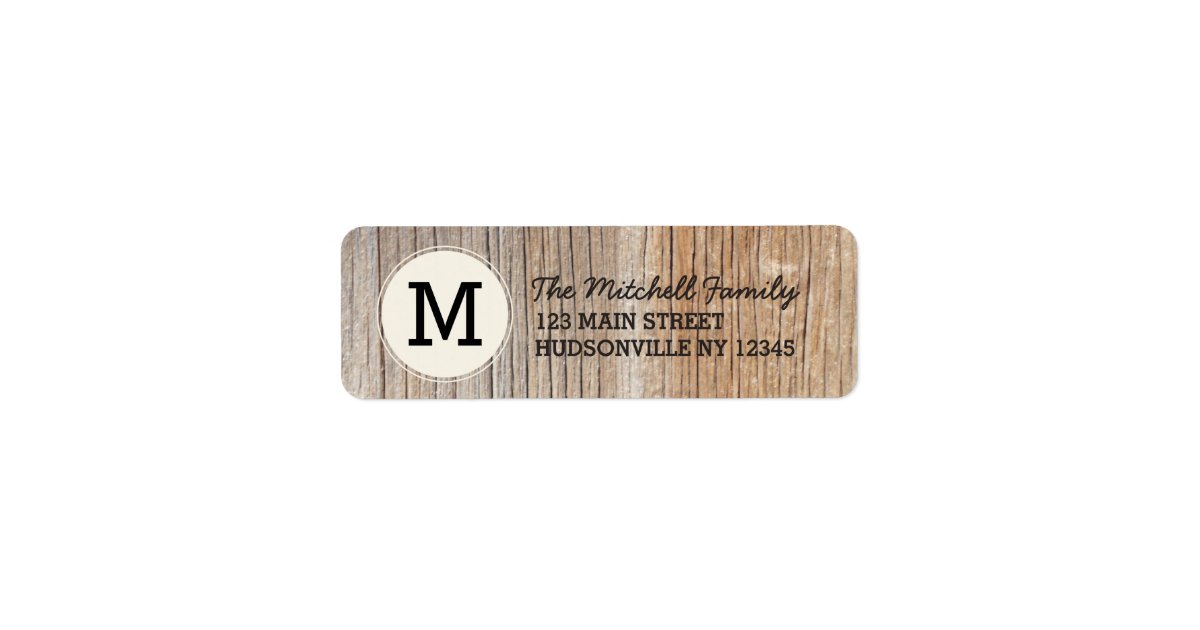 Rustic Address Lables Rustic Woodgrain Monogram Address Label | Zazzle