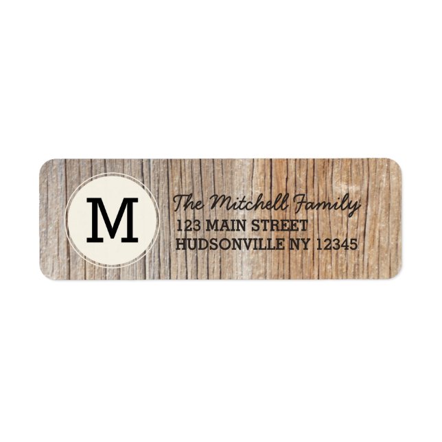 Rustic Woodgrain Monogram Address Label (Front)