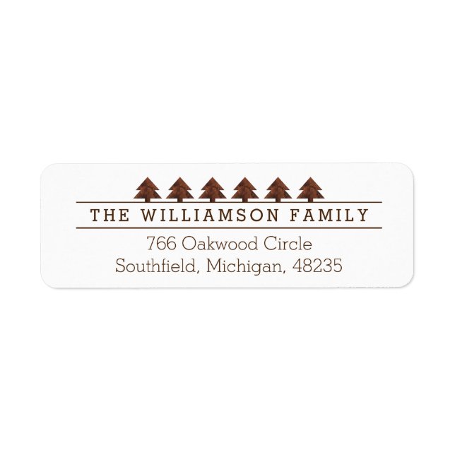 Rustic Woodgrain Outdoor Pine Tree Forest Family Label (Front)