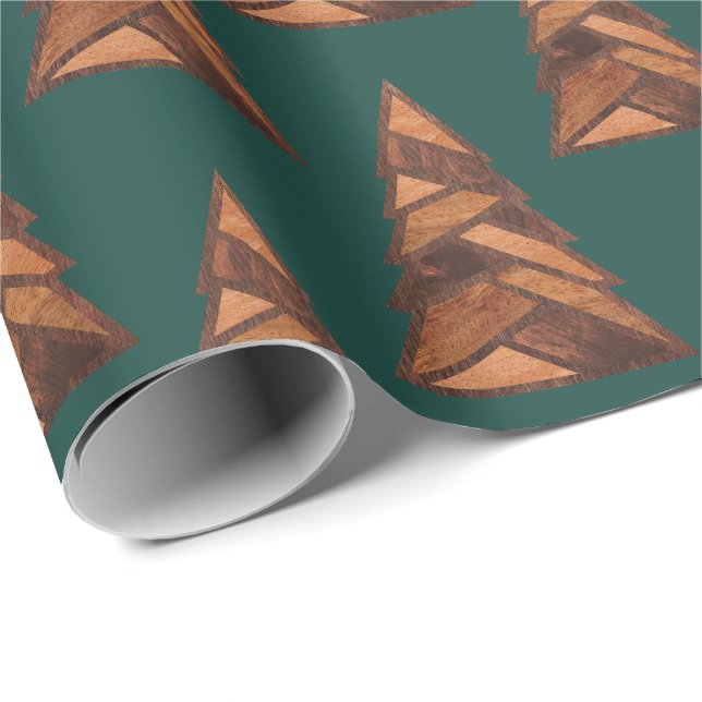 Rustic Woodgrain Outdoor Pine Tree Forest Pattern Wrapping Paper (Roll Corner)