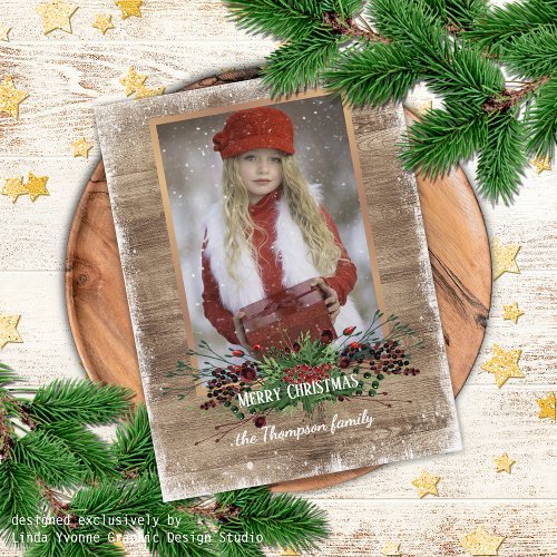 Rustic Woodgrain Pattern Seasonal Greeting Holiday Card