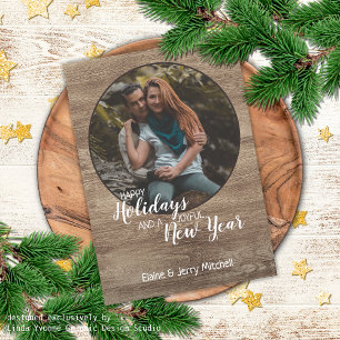 Rustic Woodgrain Pattern Seasonal Holiday Greeting