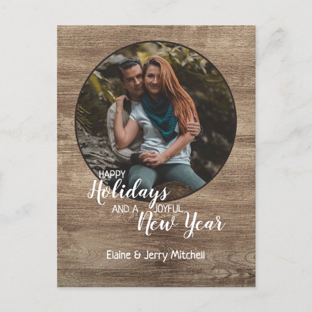 Rustic Woodgrain Pattern Seasonal Holiday Greeting Postcard (Front)