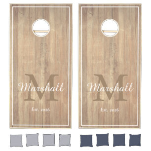 Rustic Woodgrain Personalized Wedding Monogram Cornhole Set