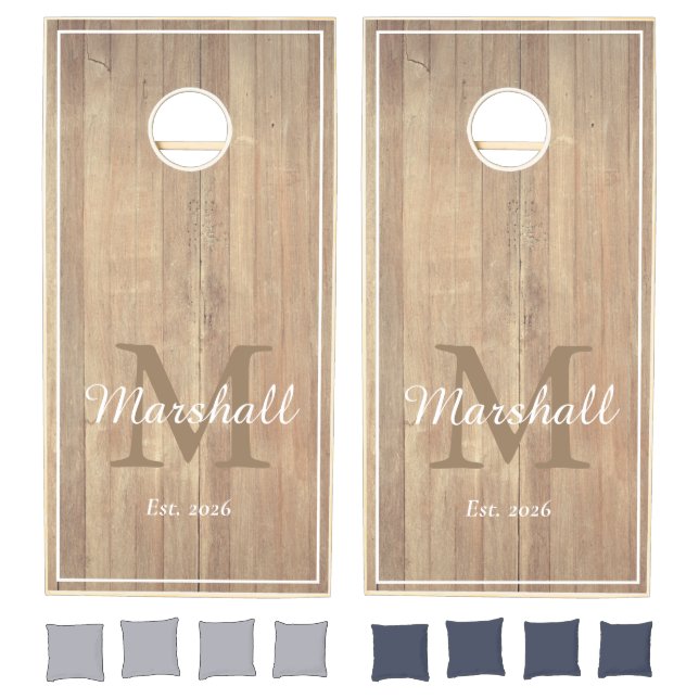 Rustic Woodgrain Personalized Wedding Monogram Cornhole Set (Set)