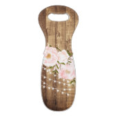 Rustic Woodgrain & Pink Floral Dinner Party Wine Bag (Front Flat)