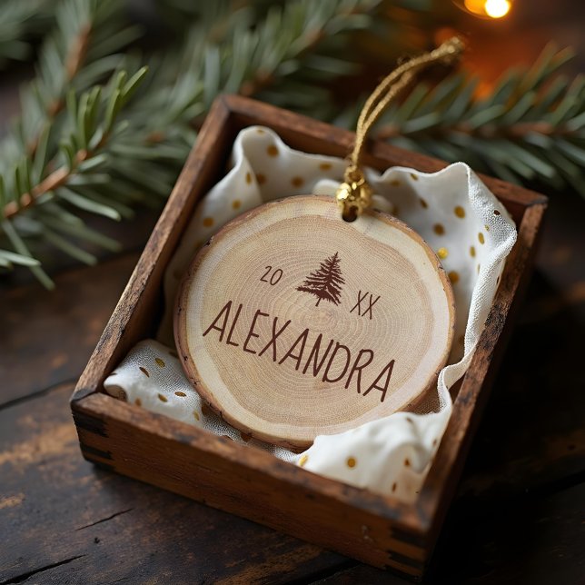 Rustic Woodgrain Slice Personalized Name & Photo Ceramic Ornament (Rustic Woodgrain Slice Personalized Name & Photo Ceramic Ornament)