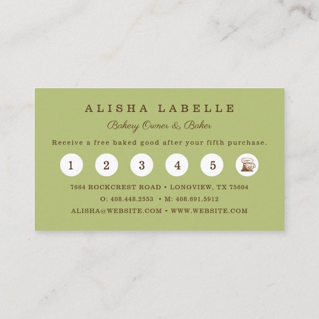 Rustic Woodgrain Style Bakery Stand Mixer Logo Bus Loyalty Card (Back)