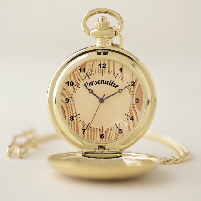 Rustic Woodgrain Unique Gift Idea Pocket Watch (Inside)