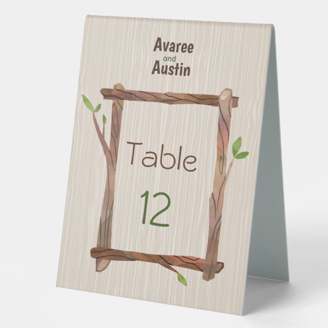 Rustic Woodgrain Wedding Table Number Table Tent (Front)