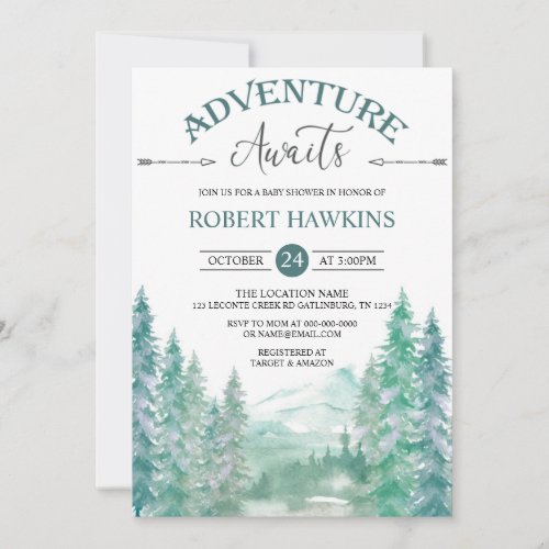 Rustic Woodland Adventure Awaits Baby Shower Invit Invitation