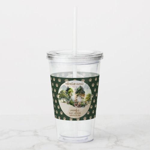 Rustic Woodland Adventure Awaits Boy Baby Shower Acrylic Tumbler