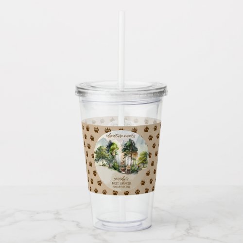 Rustic Woodland Adventure Awaits Boy Baby Shower Acrylic Tumbler