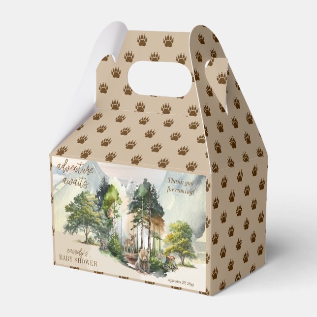 Rustic Woodland Adventure Awaits Boy Baby Shower Favor Boxes (Front Side)